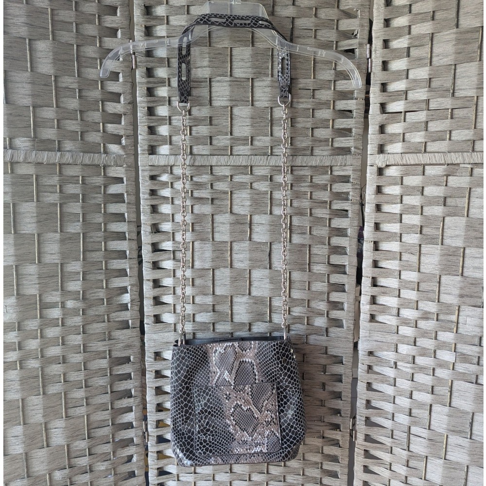 Sondra Roberts Crossbody Bag Grey Snakeskin Metallic Silver Chain Strap Vegan